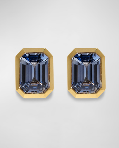 Azlee 18k Yellow Gold Large Sapphire Stud Earrings In Black