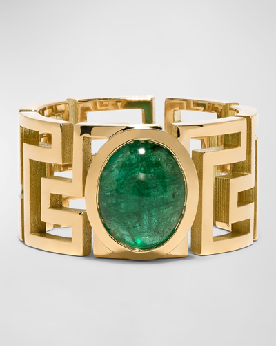 Azlee Greek Pattern Emerald Ring