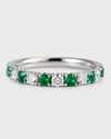 DAVID KORD 18K WHITE GOLD RING WITH 2.5MM ALTERNATING EMERALDS AND DIAMONDS