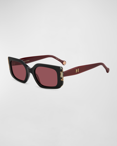Carolina Herrera Contrasting Acetate Rectangle Sunglasses In Blk Burg