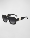Carolina Herrera 52mm Rectangular Sunglasses In Blck Whte