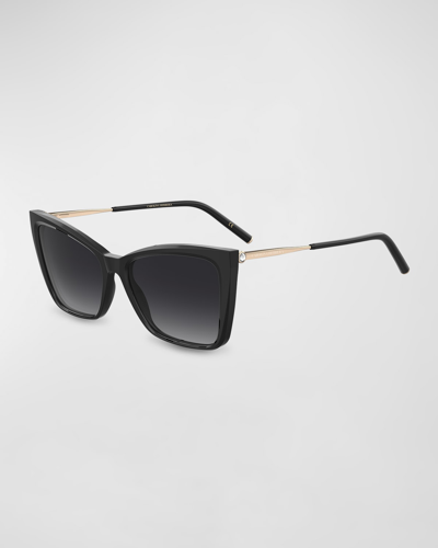 Carolina Herrera Embellished Patterned Mixed-media Cat-eye Sunglasses In Blk Gold