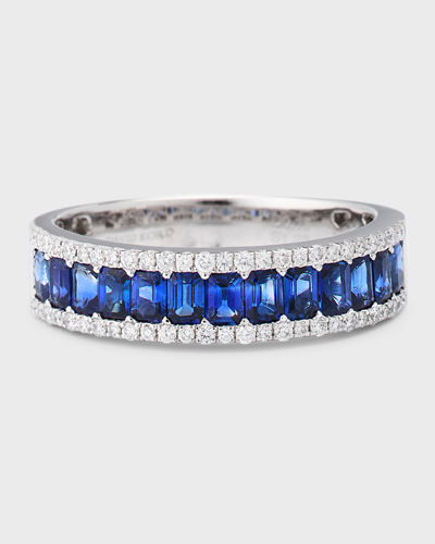 David Kord 18k White Gold Ring With Blue Sapphires And Diamonds In Multi