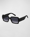 Marc Jacobs Embossed Logo Acetate Rectangle Sunglasses In Blackgrey
