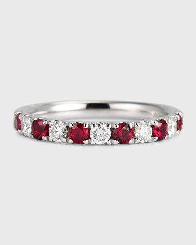 David Kord 18k White Gold Ring With 2.5mm Alternating Rubies And Diamonds In Metallic