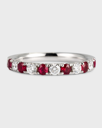 David Kord 18k White Gold Ring With 2.5mm Alternating Diamonds And Rubies In Red