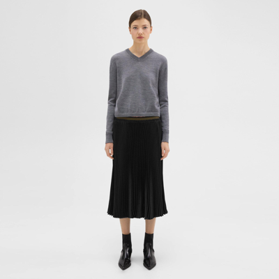 Theory Pleated Crinkle Twill Skirt In Black
