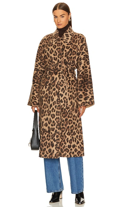 A.l.c Winslet Cheetah Wool-blend Belted Coat In Brown