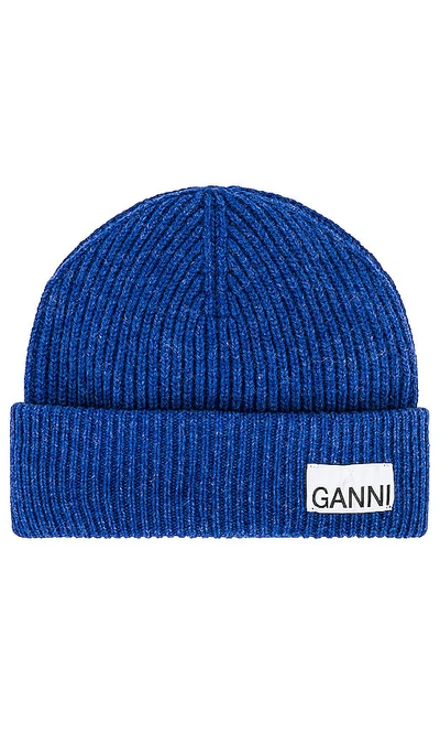 Ganni Light Structured Rib Knit Beanie In Nautical Blue