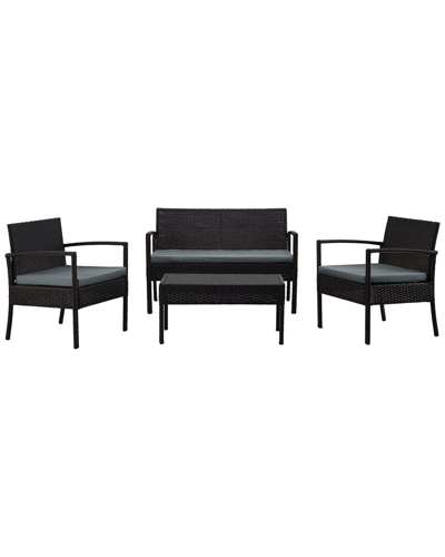 Manhattan Comfort Noli Patio 4-person Conversation Set With Coffee Table In Black