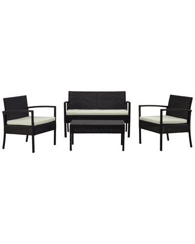 Manhattan Comfort Noli Patio 4-person Conversation Set With Coffee Table In Black