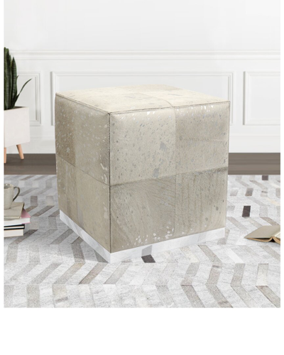 Pasargad Home Safari Cowhide Ottoman In Silver