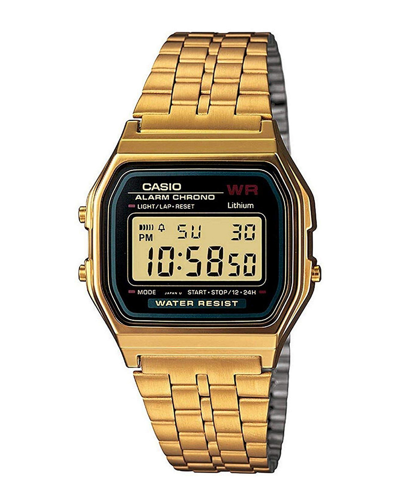 Casio Men's Digital Vintage Gold-tone Stainless Steel Bracelet Watch 39x39mm A159wgea-1mv In Digital / Gold Tone / Grey / Yellow