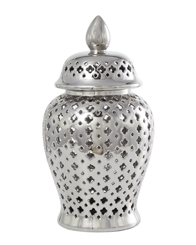 Peyton Lane Ceramic Decorative Jar With Lid In Silver