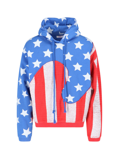 Erl Print Patchwork Hoodie In Blue