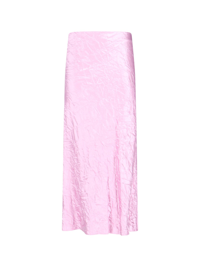 Attico Wrinkled Satin Flared Midi Skirt In Pink