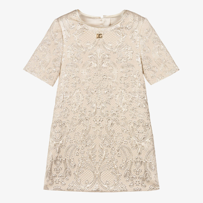 Dolce & Gabbana Kids' Girls Gold Glitter Jacquard Dress In Neutrals