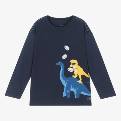 Joules Kids' Boys Blue Cotton Rugby Dinosaur Top