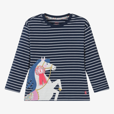 Joules Kids' Girls Blue Striped Cotton Horse Top