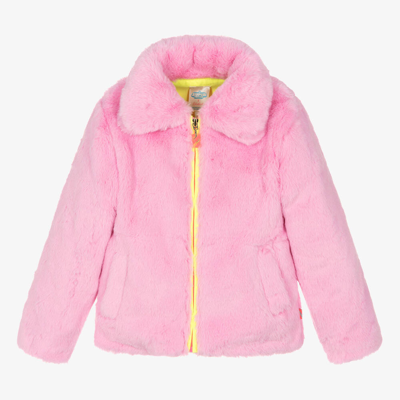 Billieblush Kids' Patch-detail Faux-fur Jacket In Pink