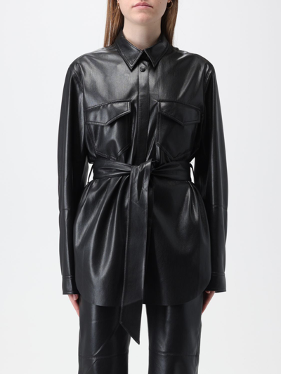 Nanushka Eddy Belted Vegan Leather Shirt In Black