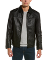 Cole Haan Smooth Lamb Leather Collared Jacket In Black