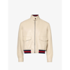 Gucci Web-stripe Leather Jacket In Beige Blue Red
