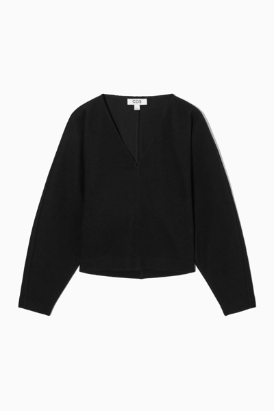 Cos V-neck Boiled-wool Sweater In Black
