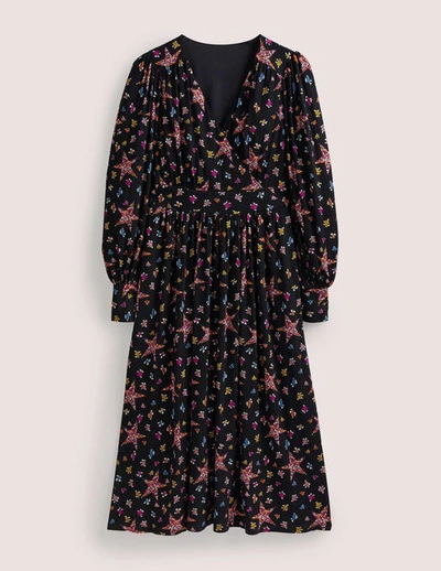 Boden Fixed Wrap Jersey Midi Dress Black, Star Floral Women