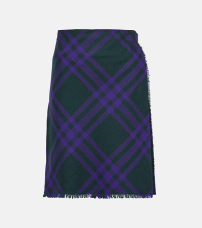 Burberry Checked Wool Wrap Skirt In Blue