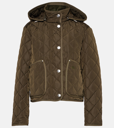 Burberry Diamond Quilted Nylon Cropped Jacket In Dark Military