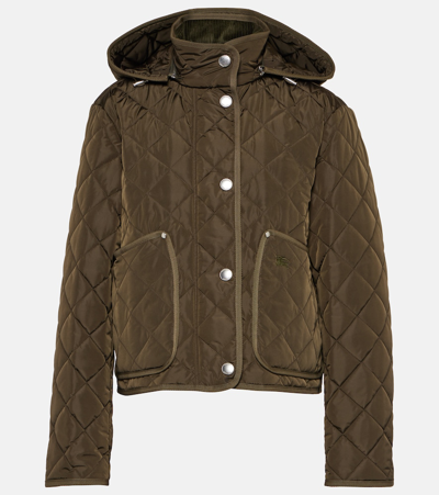 Burberry Diamond Quilted Nylon Cropped Jacket In Dark Military Khaki