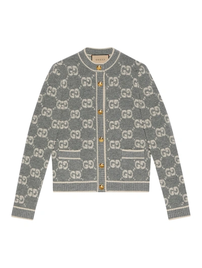 Gucci Gg Jacquard Wool Bouclé Cardigan In Grey
