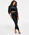 GUESS WOMENS FULL ZIP SWEATSHIRT COUTURE CROPPED T SHIRT COUTURE PULL ON JOGGER PANTS