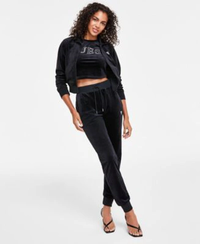 Guess Womens Full Zip Sweatshirt Couture Cropped T Shirt Couture Pull On Jogger Pants In Jet Black A