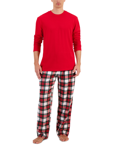 Club Room Men's Parlor Plaid Fleece Pajama Pants & Solid Pajama Top Set, Created For Macy's In Bright White