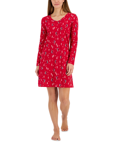 Charter Club Women's Cotton Long-sleeved Printed Sleepshirt, Created For Macy's In Penguin