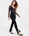 BAR III WOMEN'S LONG-SLEEVE V-NECK MESH BODYSUIT, CREATED FOR MACY'S