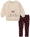 KIDS HEADQUARTERS BABY GIRLS SHERPA KITTY CREW-NECK TUNIC PULLOVER AND PRINTED LEGGINGS, 2 PIECE SET