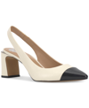 Vince Camuto Hamden Slingback Pointed Cap Toe Pump In Creamy White/black