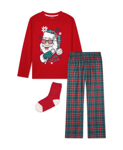 Max & Olivia Big Boys 2 Pack Pajama Set With Socks, 3 Pieces In Red