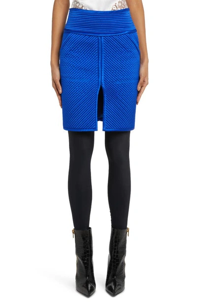 Tom Ford Pinstripe Quilted Satin Pencil Skirt In Cobalt Blue