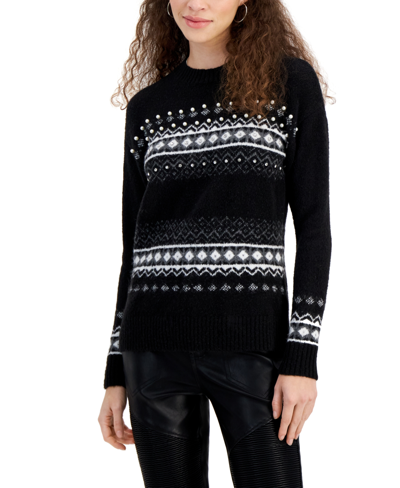 Fever Women's Embellished Fair-isle Sweater In Black