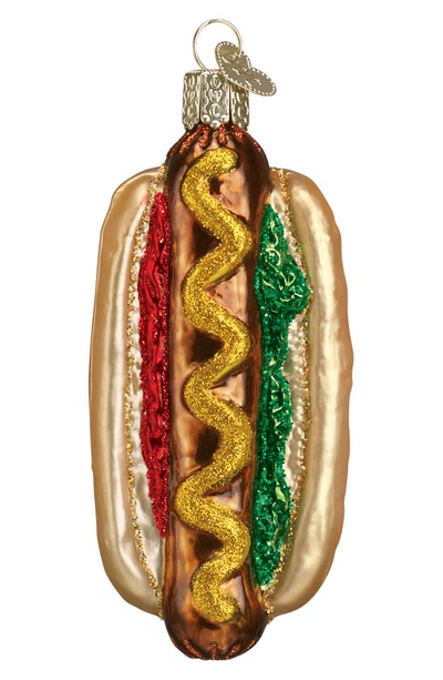 Old World Christmas Hot Dog Glass Ornament In Tan/ Brown/ Red/ Green/ Gold