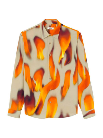 Sandro Long Sleeve Flame Shirt In Taupe