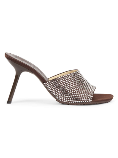 Loewe Women's Petal 90mm Crystal-embellished Leather Mules In Shitake