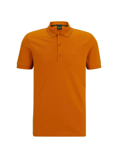 Hugo Boss Cotton-piqu Slim-fit Polo Shirt With Logo Details In Dark Orange