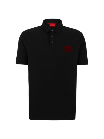 Hugo Men's Cotton-piqué Polo Shirt With Metallic-effect Logo In Black