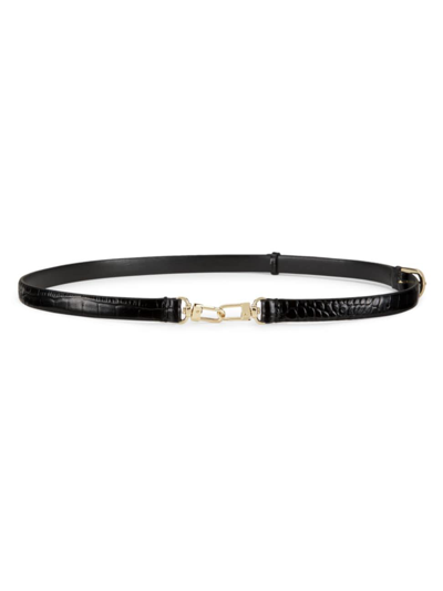 Totême 1cm Double Clasp Embossed Leather Belt In Black Croc