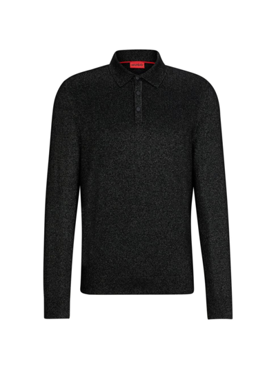 Hugo Relaxed-fit Chenille Sweater With Logo Badge In Black